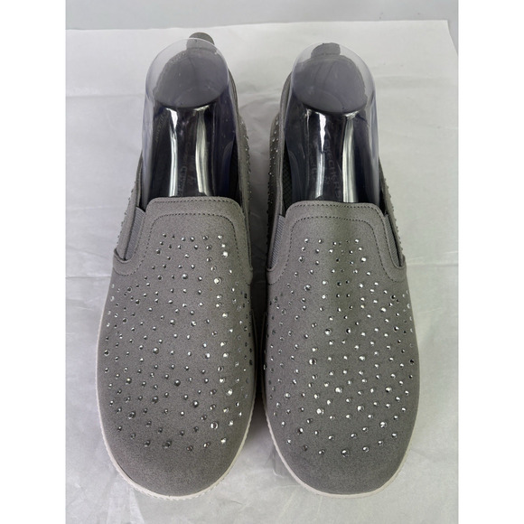 Skechers Womens 11 Wide Fit Slip On Air Cooled Memory Foam Shoes Rhinestones - Picture 2 of 10